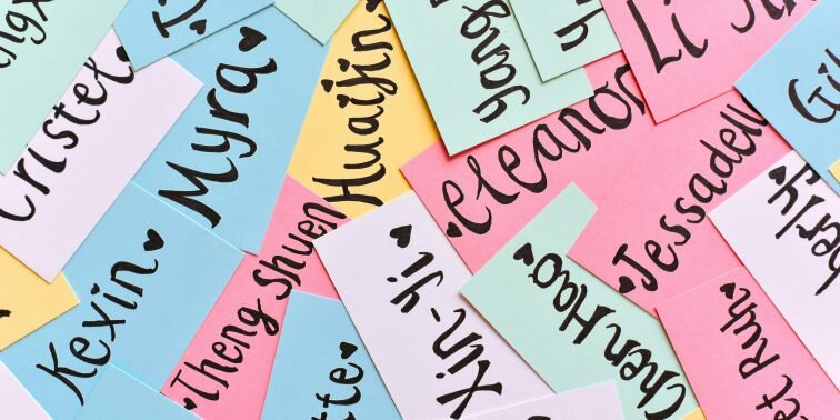 Colourful paper with names written on them.